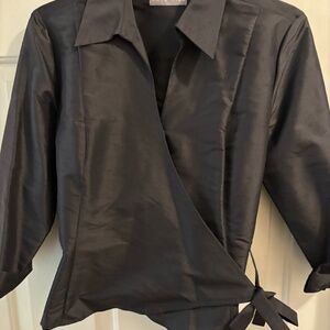 Beautiful Black Kate Hill Silk 3/4 Sleeve Wrap Top